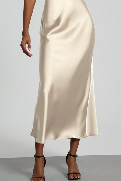Silk Stain High Waisted Skirt 9202 in Beige
