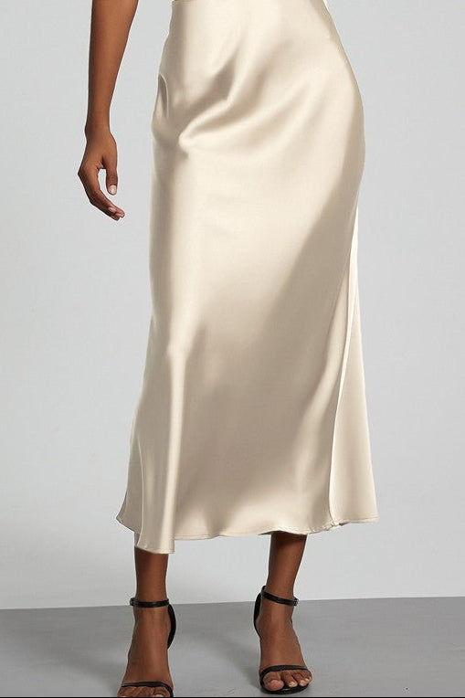 Silk Stain High Waisted Skirt 9202 in Beige