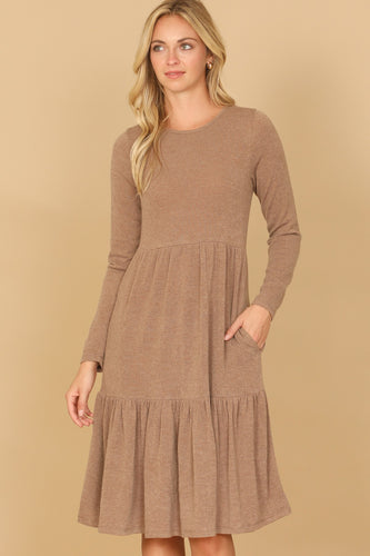 Long Sleeve Round Neck Dress - 0121