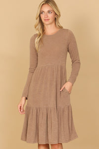 Long Sleeve Round Neck Dress - 0121