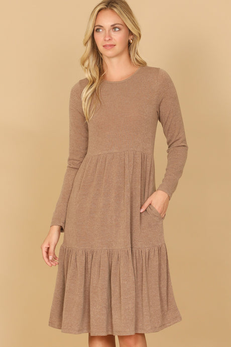 Long Sleeve Round Neck Dress - 0121