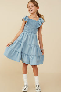 Girls Light Denim Tencel Ruffle Dress 9180