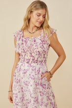 Floral Smocked Dress In Lavender With Ruffle Detail Style 9153
