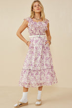 Floral Smocked Dress In Lavender With Ruffle Detail Style 9153