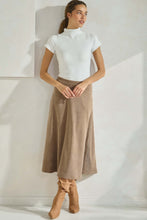 Corduroy Flare Midi Skirt 018 in Khaki