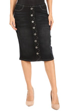 Mid Length Button Denim Skirt Style 77803 in Black Wash