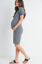 Striped Short Sleeve Maternity Dress 2931 in Black or Taupe