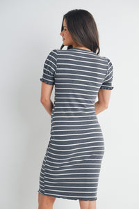 Striped Short Sleeve Maternity Dress 2931 in Black or Taupe