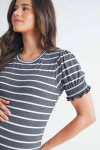 Striped Short Sleeve Maternity Dress 2931 in Black or Taupe