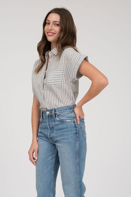Striped Linen Shirt 2230 in Black and Khaki