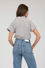 Striped Linen Shirt 2230 in Black and Khaki