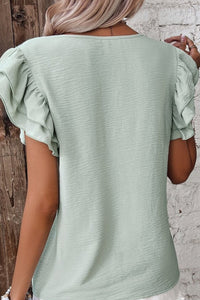 Short Sleeve Ruffle Blouse in Mint 142