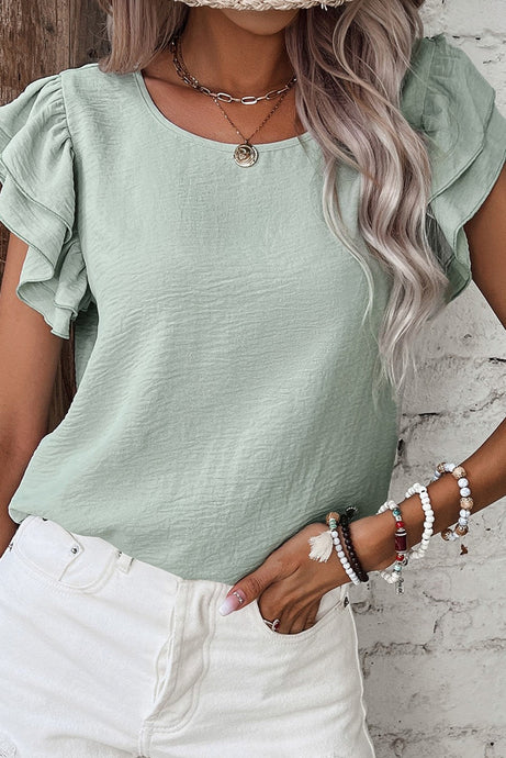 Short Sleeve Ruffle Blouse in Mint 142