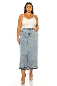 Plus Long Denim Skirt in Sand Blush Style 89229X