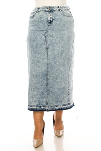 Plus Long Denim Skirt in Sand Blush Style 89229X