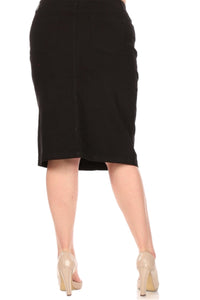 Plus Twill Mid-Length Skirt Style 79174X in Black