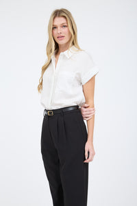 Pinstripe Short Sleeve Collared Shirt 1658 in Off White