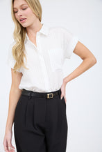 Pinstripe Short Sleeve Collared Shirt 1658 in Off White