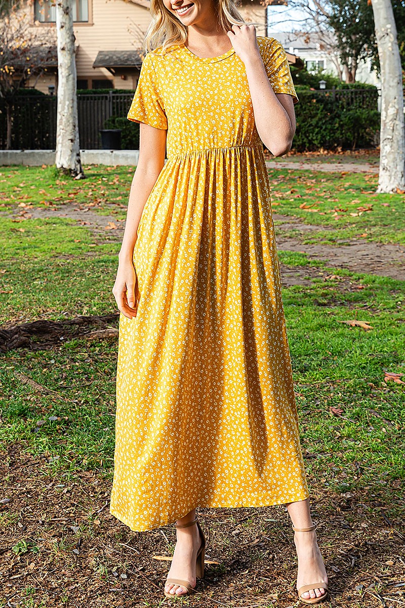 Ditsy Floral Maxi Dress 1275 in Mustard