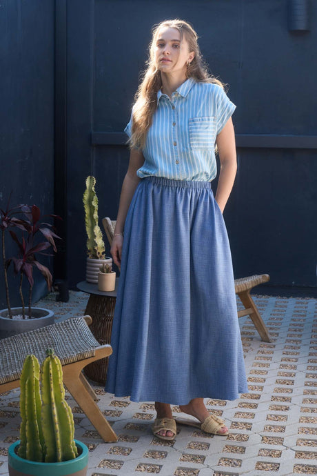High Waisted Skirt With Elastic in Denim Style 1030