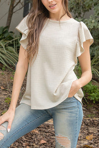 Textured Tee With Butterfly Sleeves in Sand Beige or Light Olive Style #8961