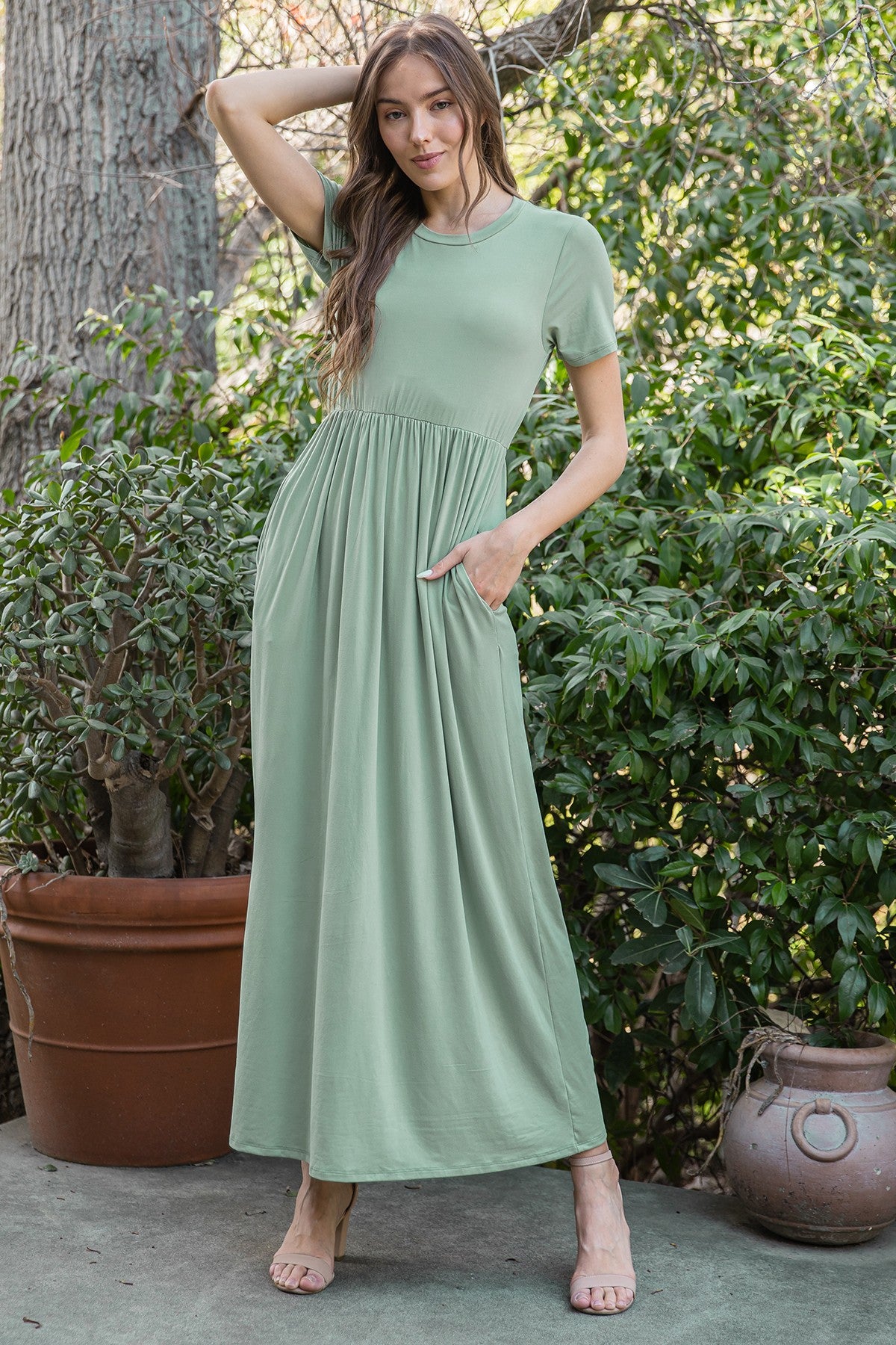 Cinch Waist Maxi Dress in Sage Style #0031 Skirtz & Co Cinch Waist Maxi Dress in Sage Style #0031 Skirtz & Co
