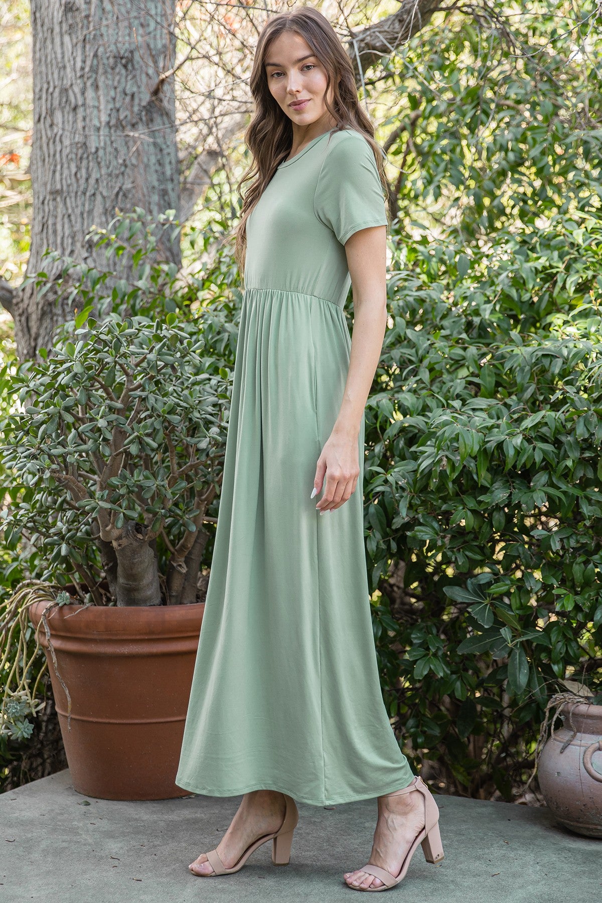 Cinch Waist Maxi Dress in Sage Style #0031 – Skirtz & Co
