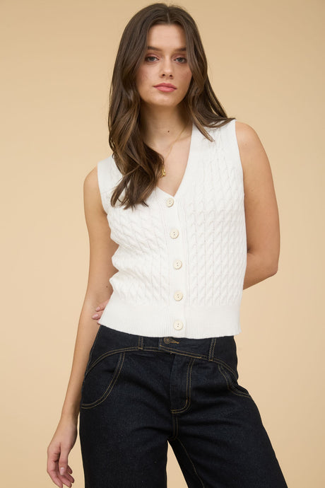 Cable Knit Sweater Vest in White - 1791