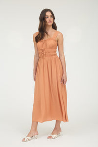 Shirred Sleeveless Midi Dress Style 2607 in Pumpkin