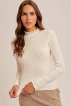 Lettuce Edged Trim Ribbed Long Sleeve Top 8678