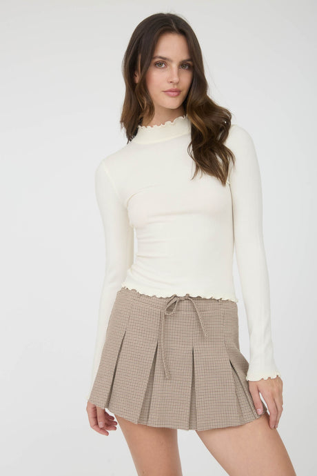 Lettuce Trim Sweater Knit Top in Cream - 1550