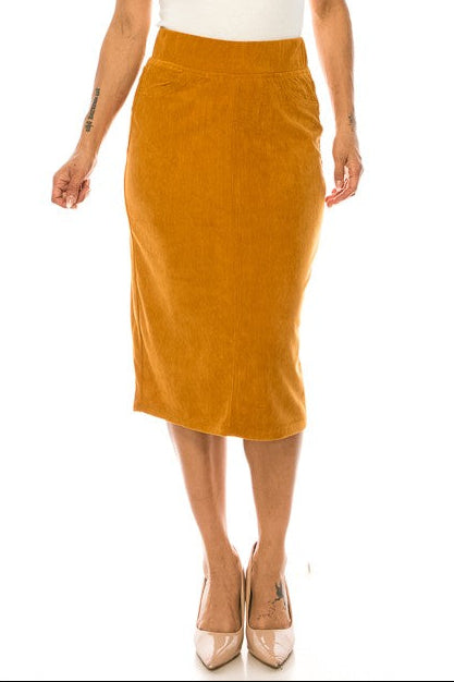 Corduroy Midi Skirt Style 79219 in Amber