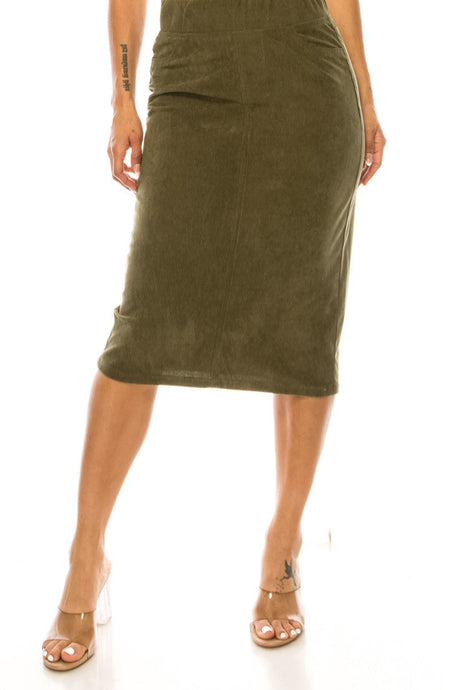 Corduroy Midi Skirt Style 79219 in Moss