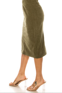 Corduroy Midi Skirt Style 79219 in Moss