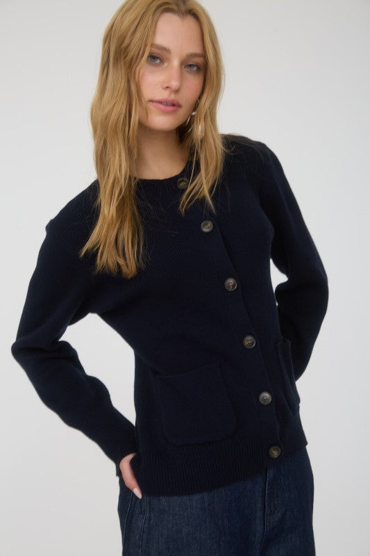 Pocket Detail Knit Cardigan in Navy 1137
