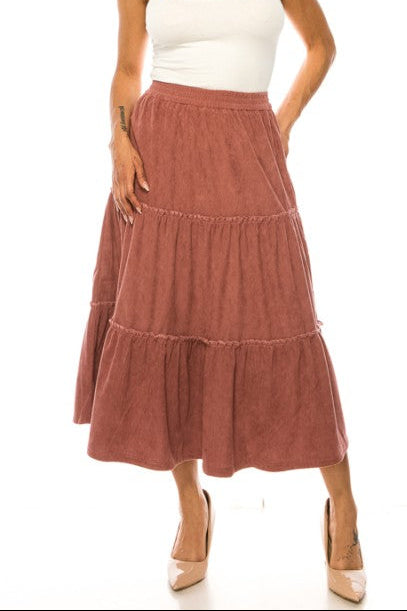 Tiered Corduroy Skirt 89395 in Chestnut