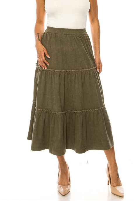 Tiered Corduroy Skirt 89395 in Moss