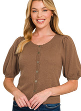 Puff Sleeve Wool Cardigan In Mocha