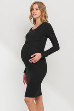 Double Layer Long Sleeve Nursing Dress 2546 in Black
