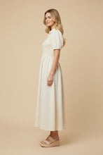 Smocked Bodice Button Up Collar Dress 0404 in Ivory