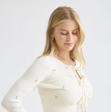 Embroidery Front Tie Cardigan In Ivory