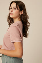 Waffle Knit Lace-up Top In Mauve