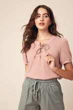 Waffle Knit Lace-up Top In Mauve