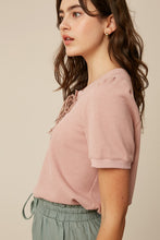Waffle Knit Lace-up Top In Mauve