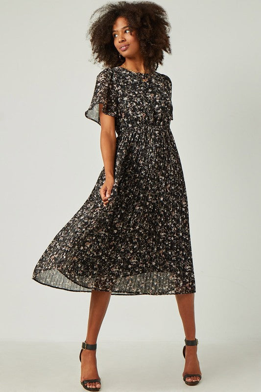 Floral Pleated Dress Style 1195 in Black – Skirtz & Co
