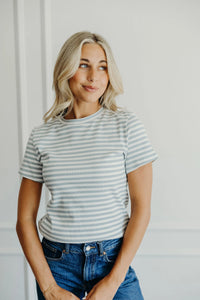 Striped Ribbed Top in Bluebell
