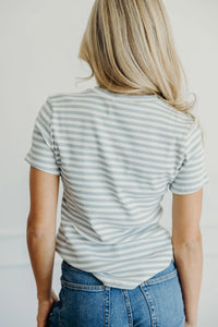 Striped Ribbed Top in Bluebell