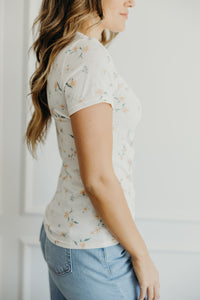 Floral Ribbed Tee in Peach