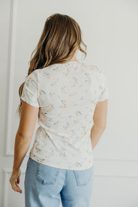 Floral Ribbed Tee in Peach