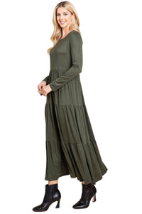 Long Sleeve Maxi Dress Style 1240 in Camel or Olive